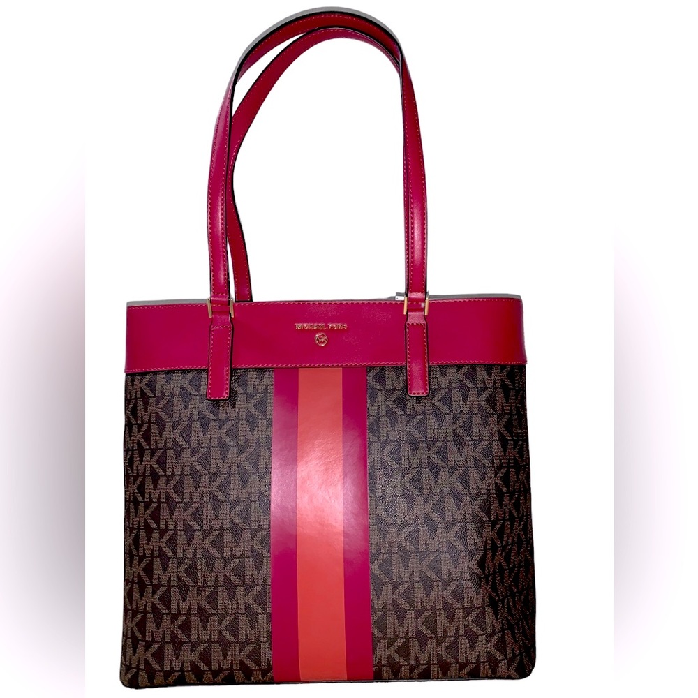 Michael Kors Center Stripe Berry Multi Morgan Large Tote NWT